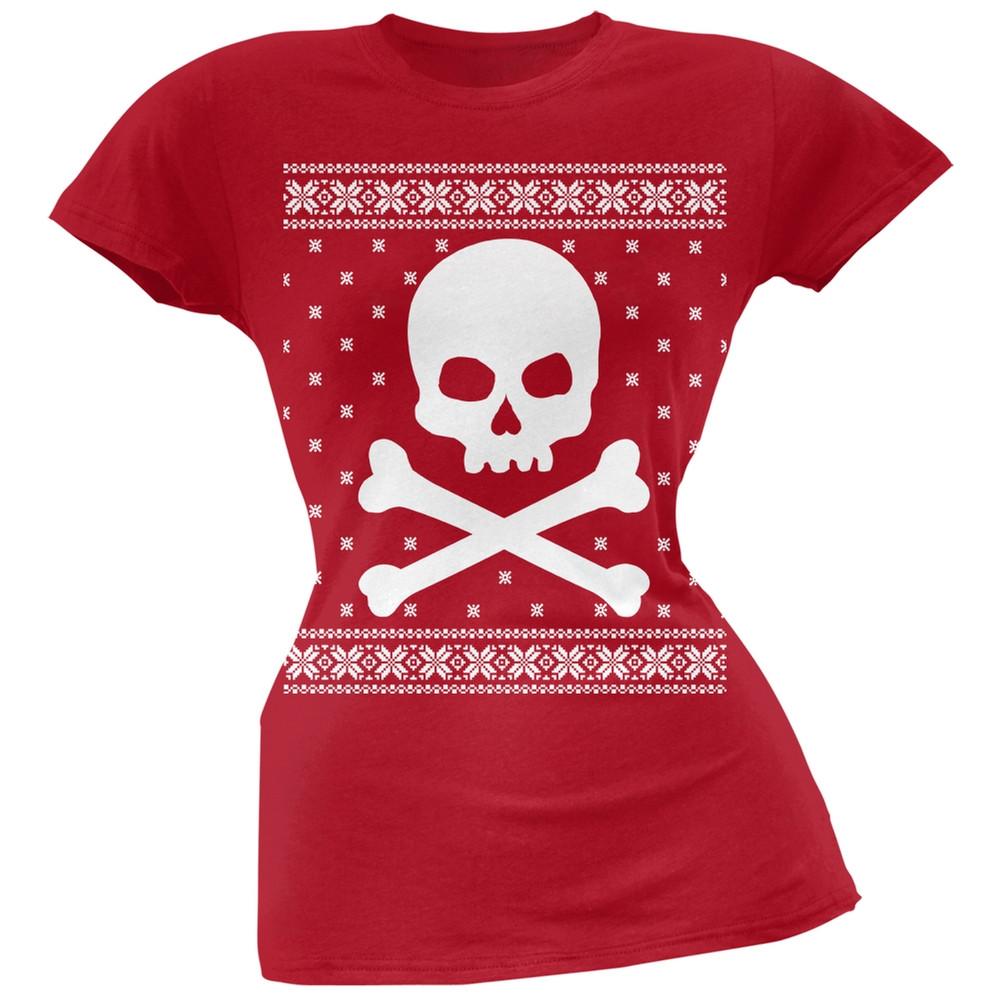 Giant Skull And Crossbones Ugly Christmas Sweater Black Juniors T-Shirt