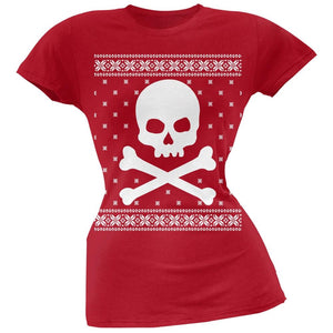 Giant Skull And Crossbones Ugly Christmas Sweater Black Juniors T-Shirt