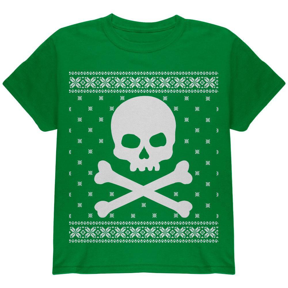 Giant Skull And Crossbones Ugly Christmas Sweater Black Youth T-Shirt