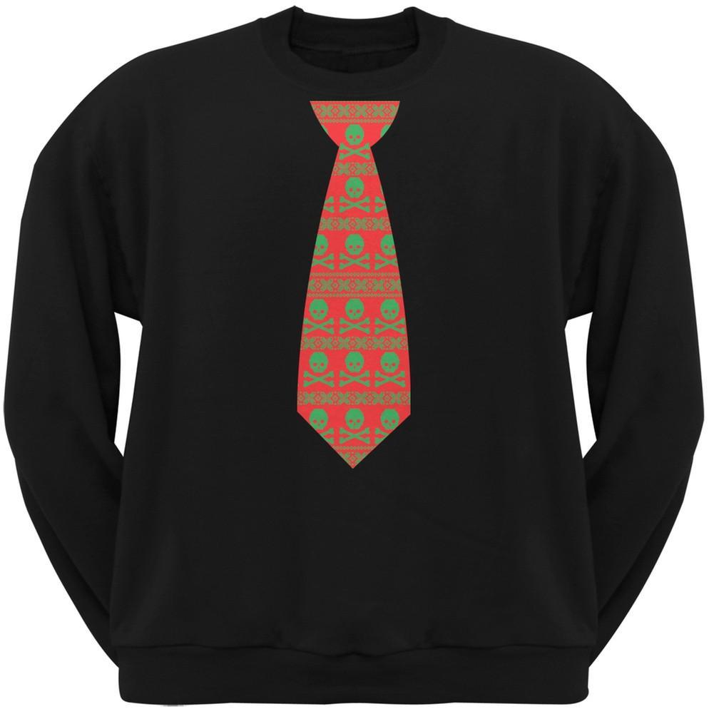 Skull And Crossbones Festive Tie Ugly Christmas Sweater Black Adult Sweatshirt