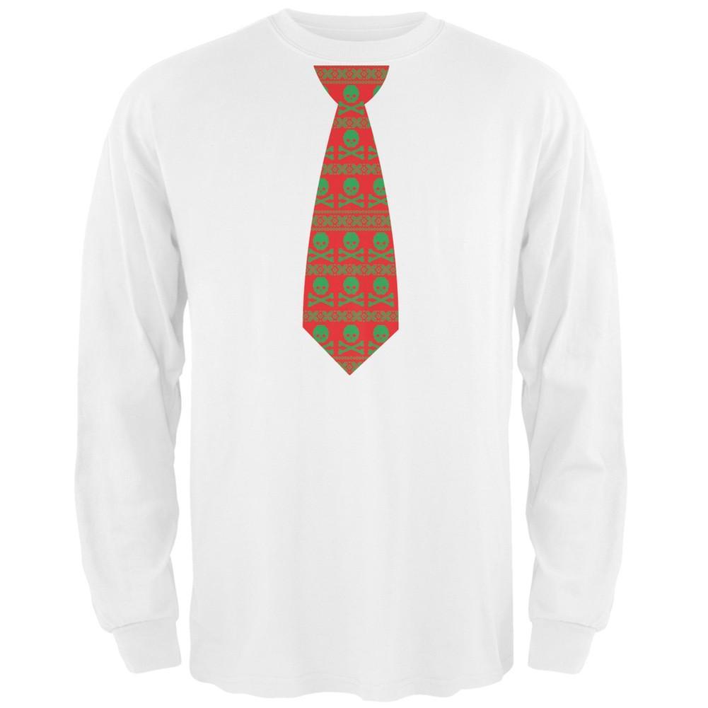 Skull And Crossbones Festive Tie Ugly Christmas Sweater Black Adult Long Sleeve T-Shirt