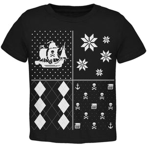 Pirates Festive Blocks Ugly Christmas Sweater Black Toddler T-Shirt