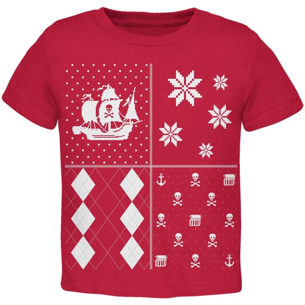 Pirates Festive Blocks Ugly Christmas Sweater Black Toddler T-Shirt