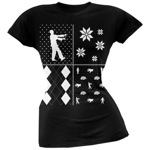 Zombies Festive Blocks Ugly Christmas Sweater Black Soft Juniors T-Shirt