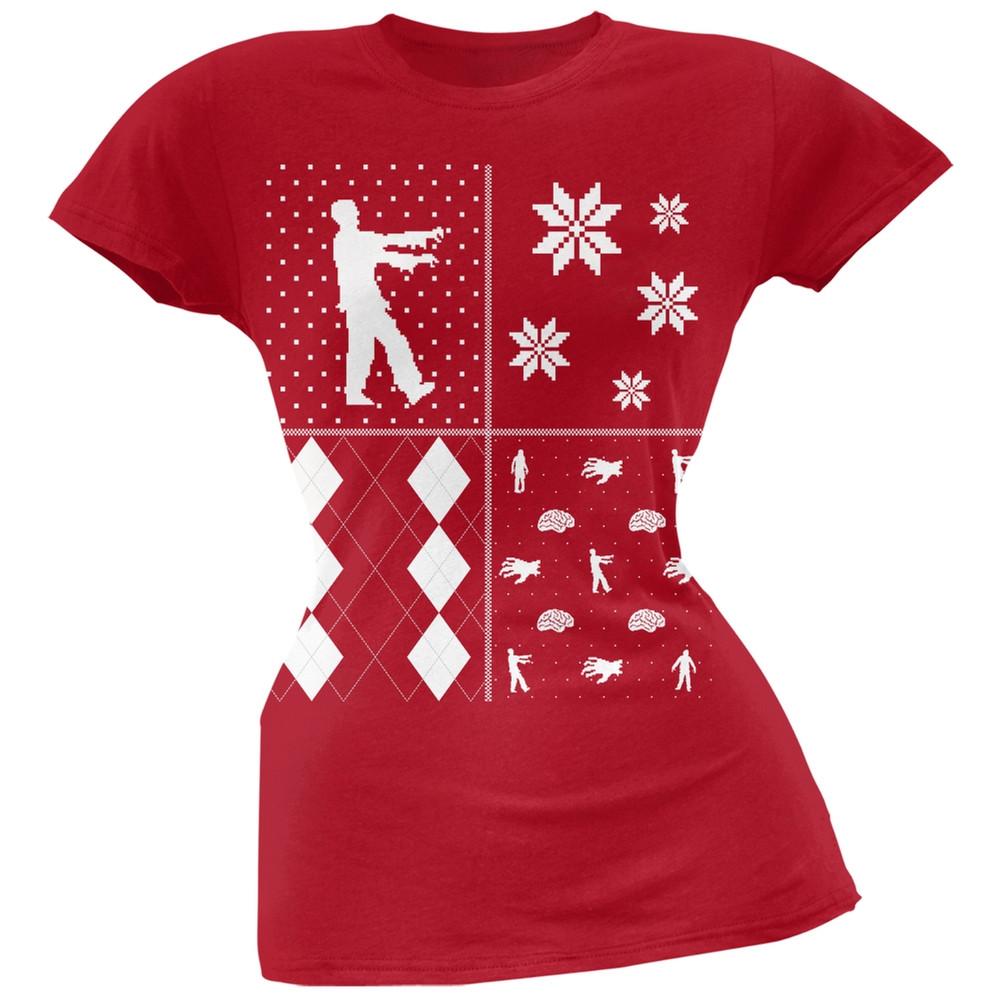 Zombies Festive Blocks Ugly Christmas Sweater Black Soft Juniors T-Shirt