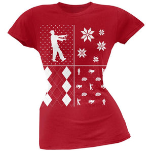 Zombies Festive Blocks Ugly Christmas Sweater Black Soft Juniors T-Shirt