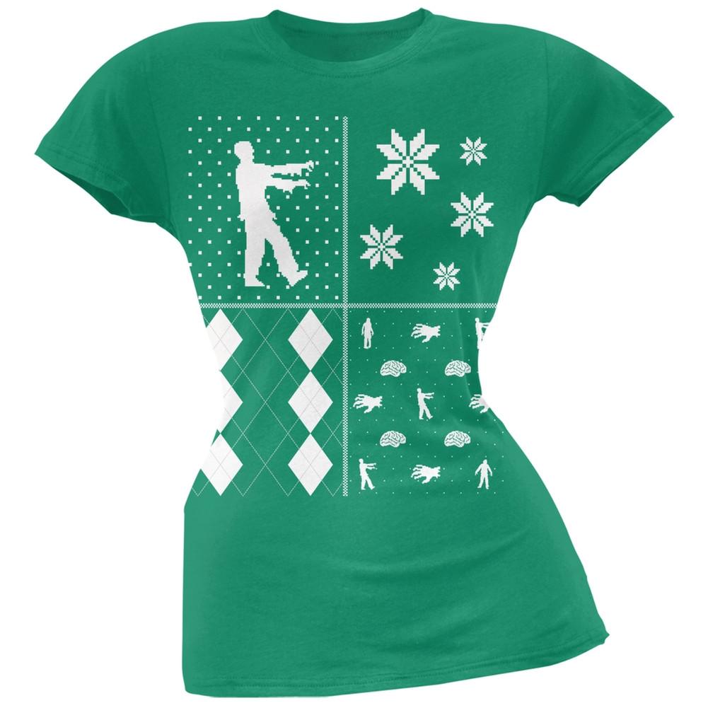 Zombies Festive Blocks Ugly Christmas Sweater Black Soft Juniors T-Shirt