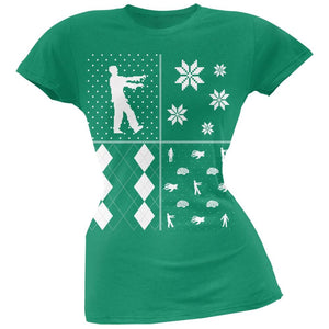 Zombies Festive Blocks Ugly Christmas Sweater Black Soft Juniors T-Shirt