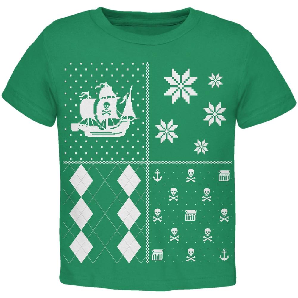 Pirates Festive Blocks Ugly Christmas Sweater Black Toddler T-Shirt