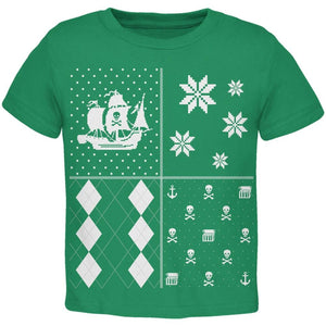Pirates Festive Blocks Ugly Christmas Sweater Black Toddler T-Shirt
