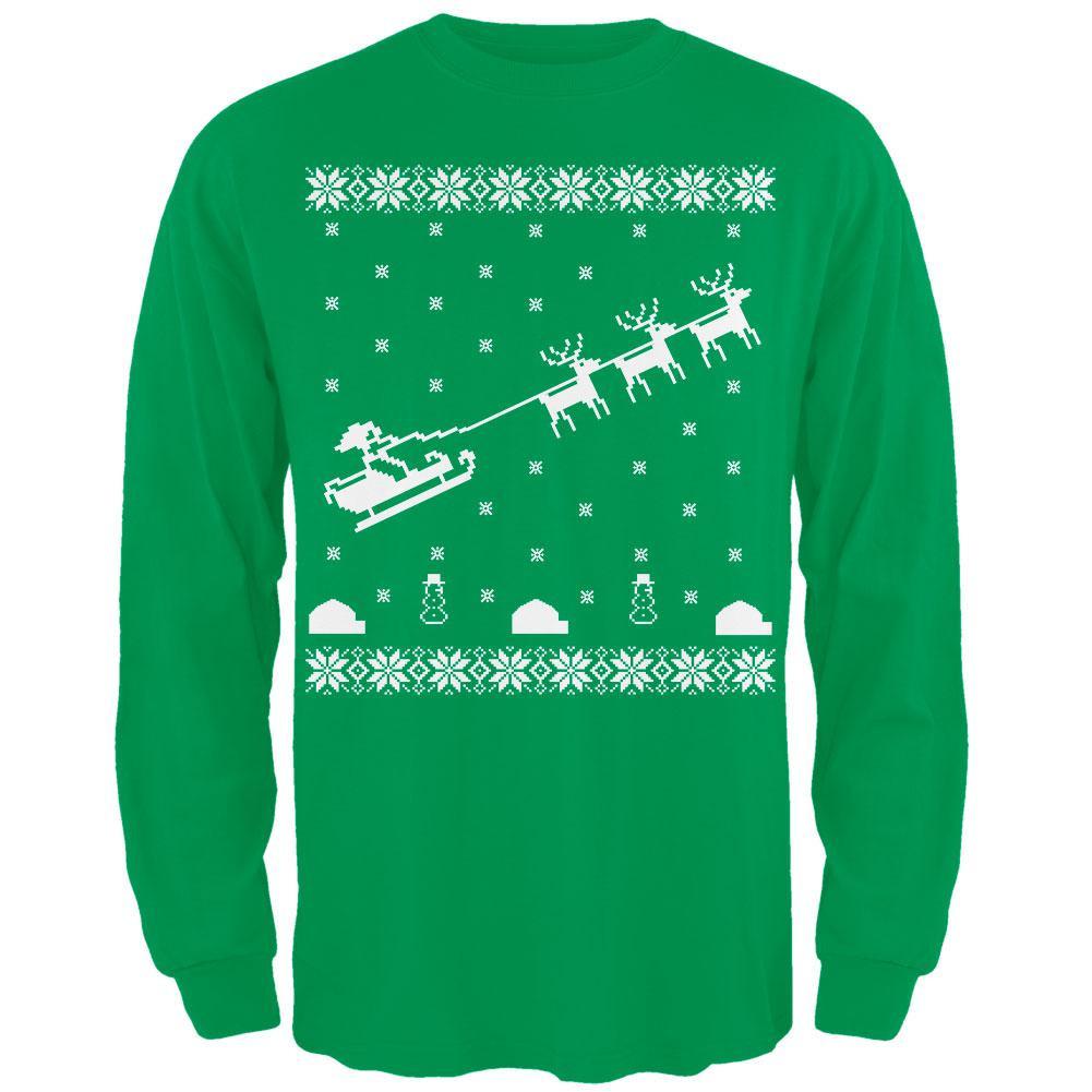 Flying Santa Sleigh Ugly XMAS Sweater Forest Adult Long Sleeve T-Shirt