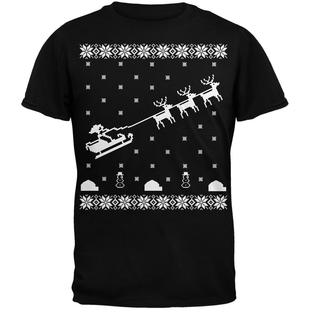 Flying Santa Sleigh Ugly XMAS Sweater Forest Adult T-Shirt