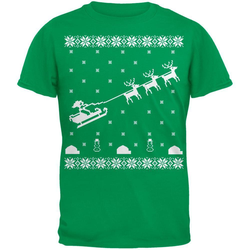 Flying Santa Sleigh Ugly XMAS Sweater Forest Adult T-Shirt