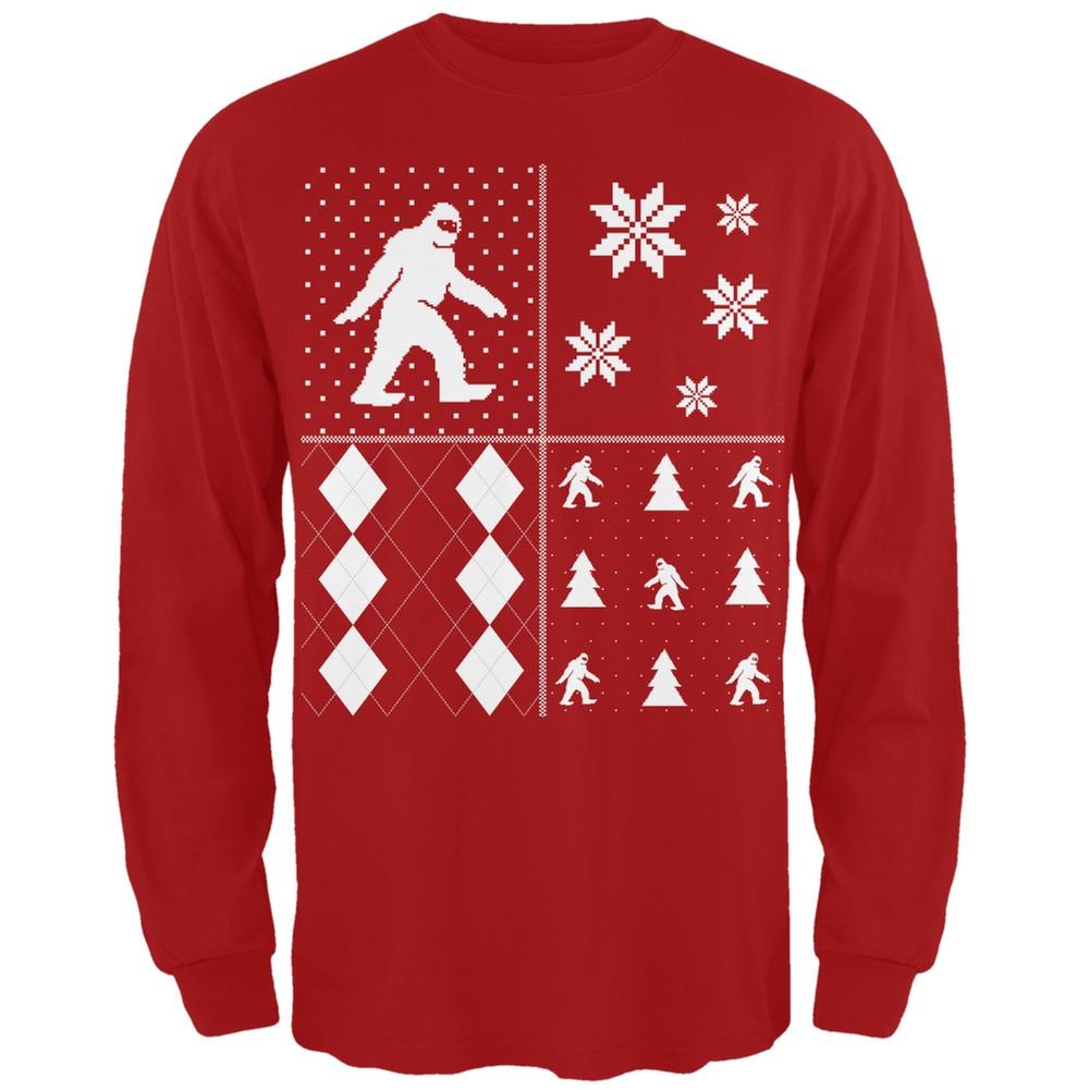 Sasquatch Festive Blocks Ugly XMAS Sweater Forest Adult Long Sleeve T-Shirt