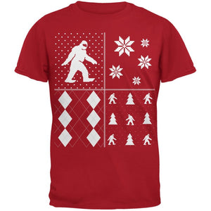 Sasquatch Festive Blocks Ugly Christmas Sweater Red Adult T-Shirt