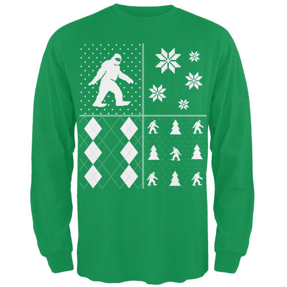 Sasquatch Festive Blocks Ugly XMAS Sweater Forest Adult Long Sleeve T-Shirt