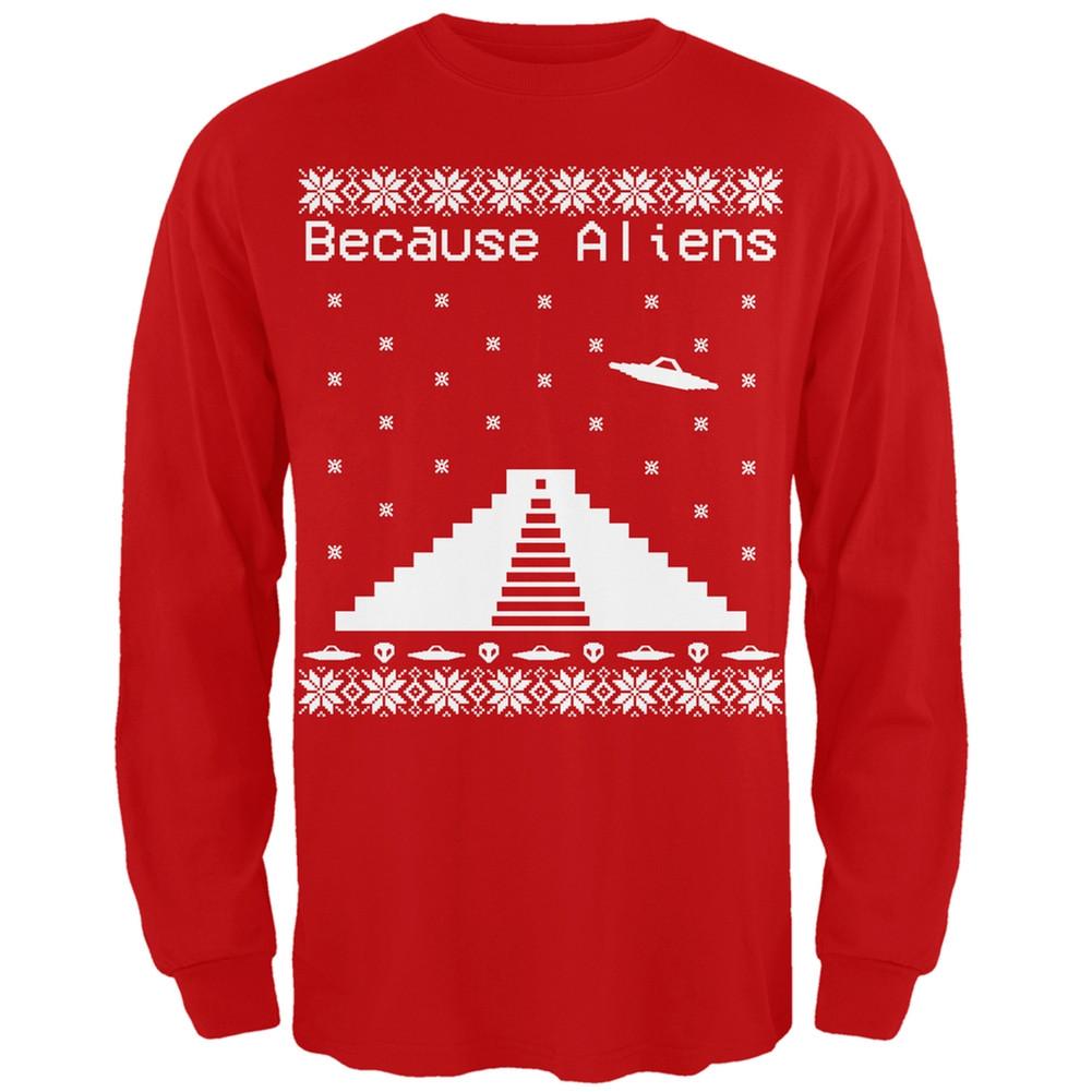 Because Aliens Pyramid Ugly XMAS Sweater Forest Adult Long Sleeve T-Shirt