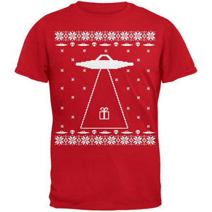 Alien Abduction Ugly Christmas Sweater Red Adult T-Shirt