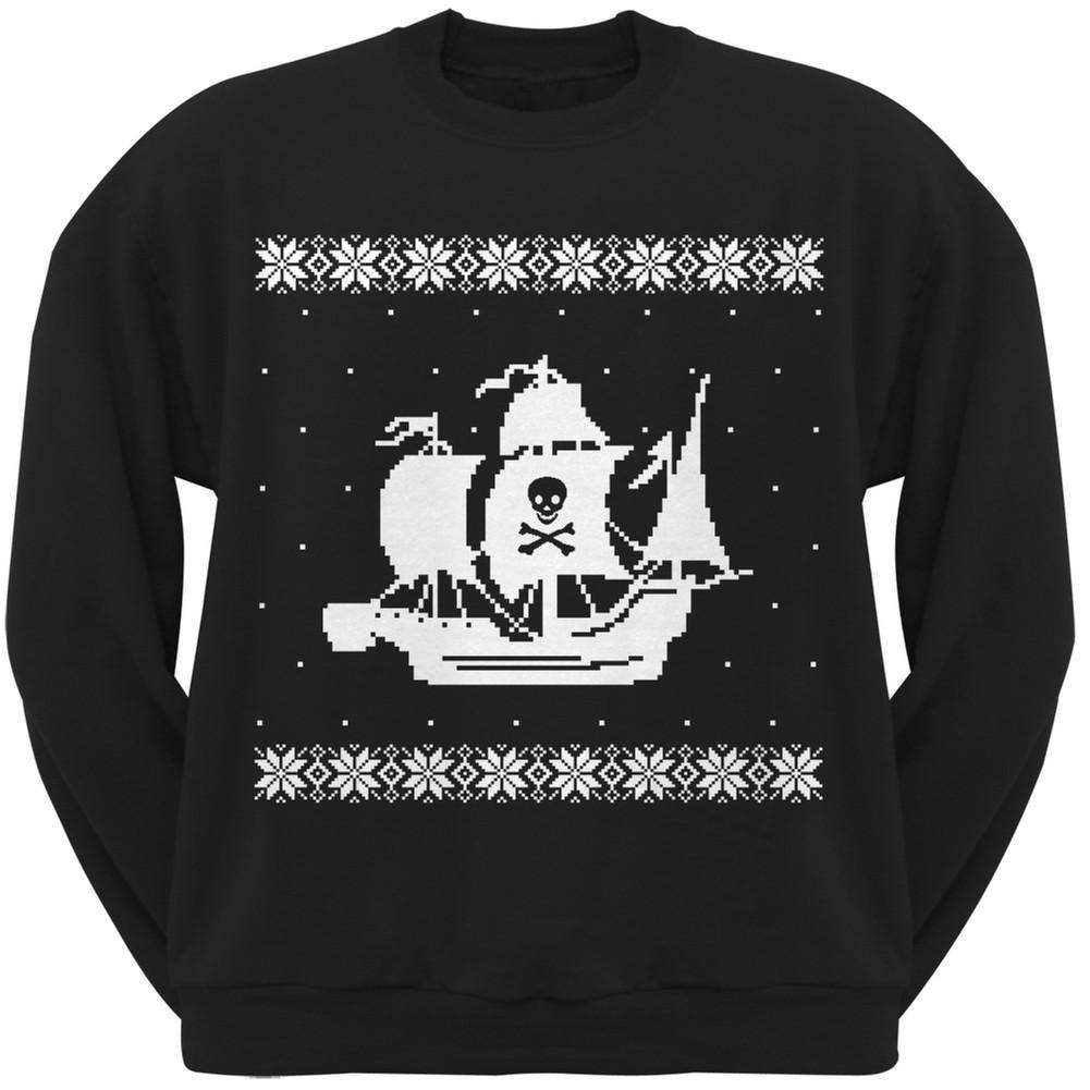 Big Pirate Ship Ugly Christmas Sweater Black Sweatshirt