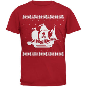 Big Pirate Ship Ugly Christmas Sweater Red Adult T-Shirt