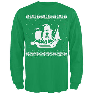 Big Pirate Ship Ugly Christmas Sweater Black Long Sleeve T-Shirt