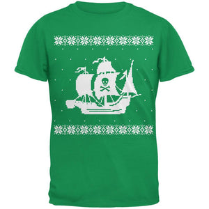 Big Pirate Ship Ugly Christmas Sweater Black Adult T-Shirt