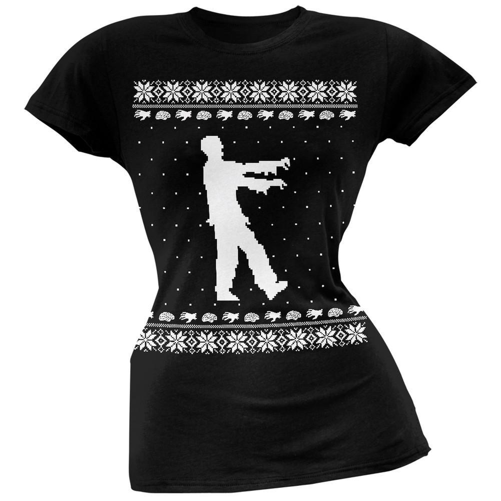 Big Zombie Ugly Christmas Sweater Black Soft Juniors T-Shirt