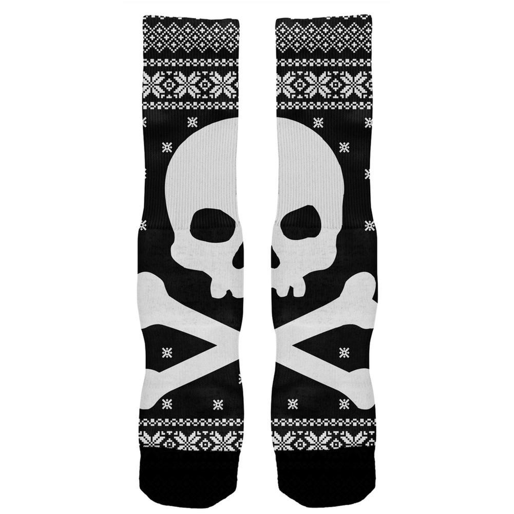 Big Skull And Crossbones Christmas Black All Over Crew Socks