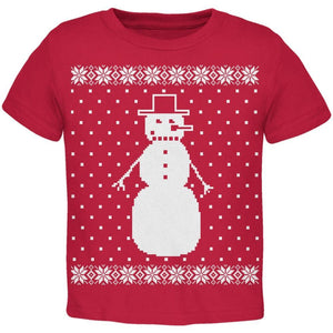 Big Snowman Ugly Christmas Sweater Black Toddler T-Shirt