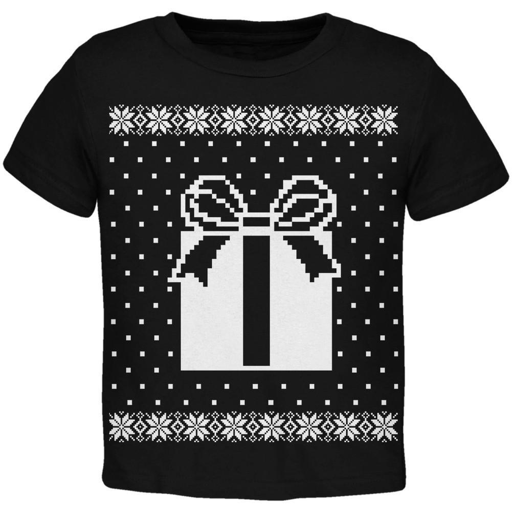 Big Present Ugly Christmas Sweater Black Toddler T-Shirt