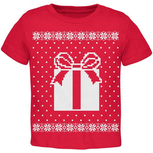 Big Present Ugly Christmas Sweater Black Toddler T-Shirt