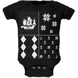 Pirates Festive Blocks Ugly Christmas Sweater Black Soft Baby One Piece