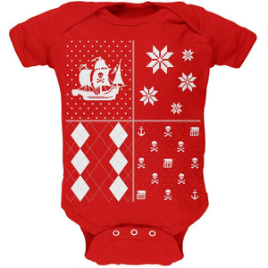Pirates Festive Blocks Ugly Christmas Sweater Black Soft Baby One Piece