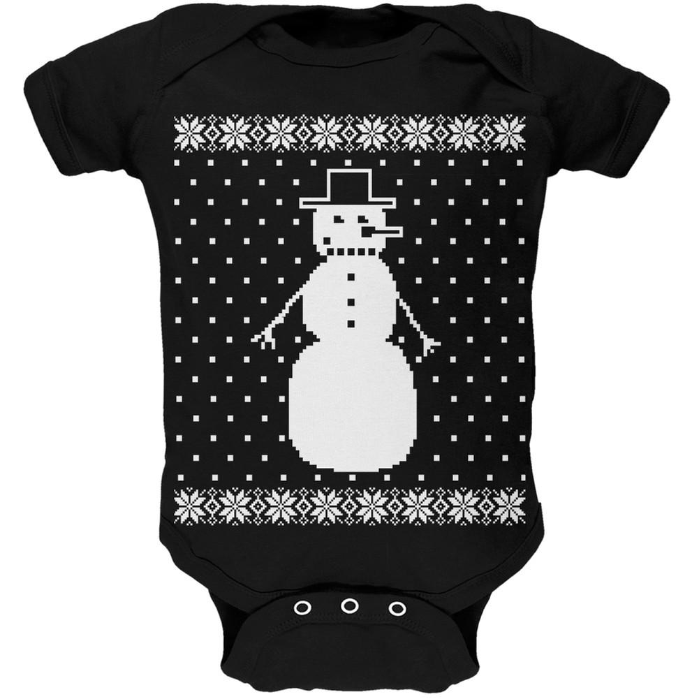 Big Snowman Ugly Christmas Sweater Black Soft Baby One Piece