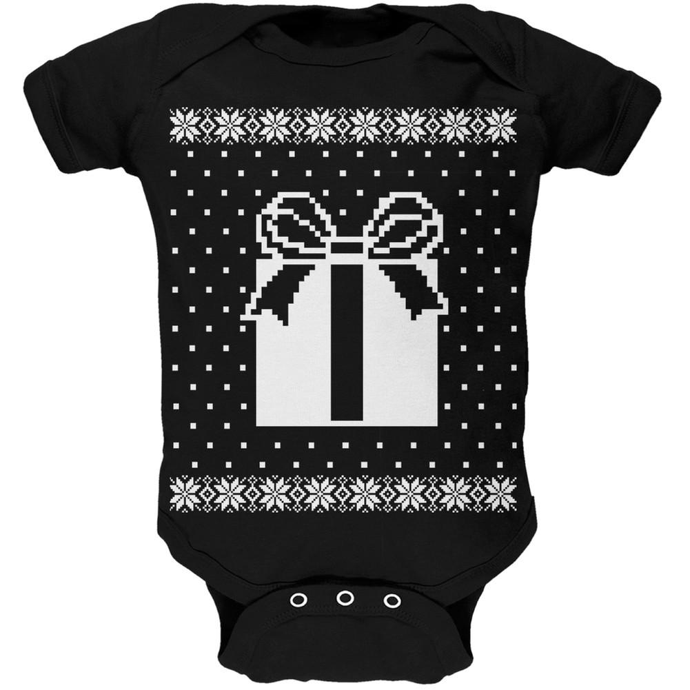 Big Present Ugly Christmas Sweater Black Soft Baby One Piece