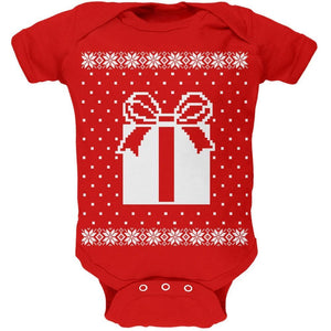 Big Present Ugly Christmas Sweater Black Soft Baby One Piece