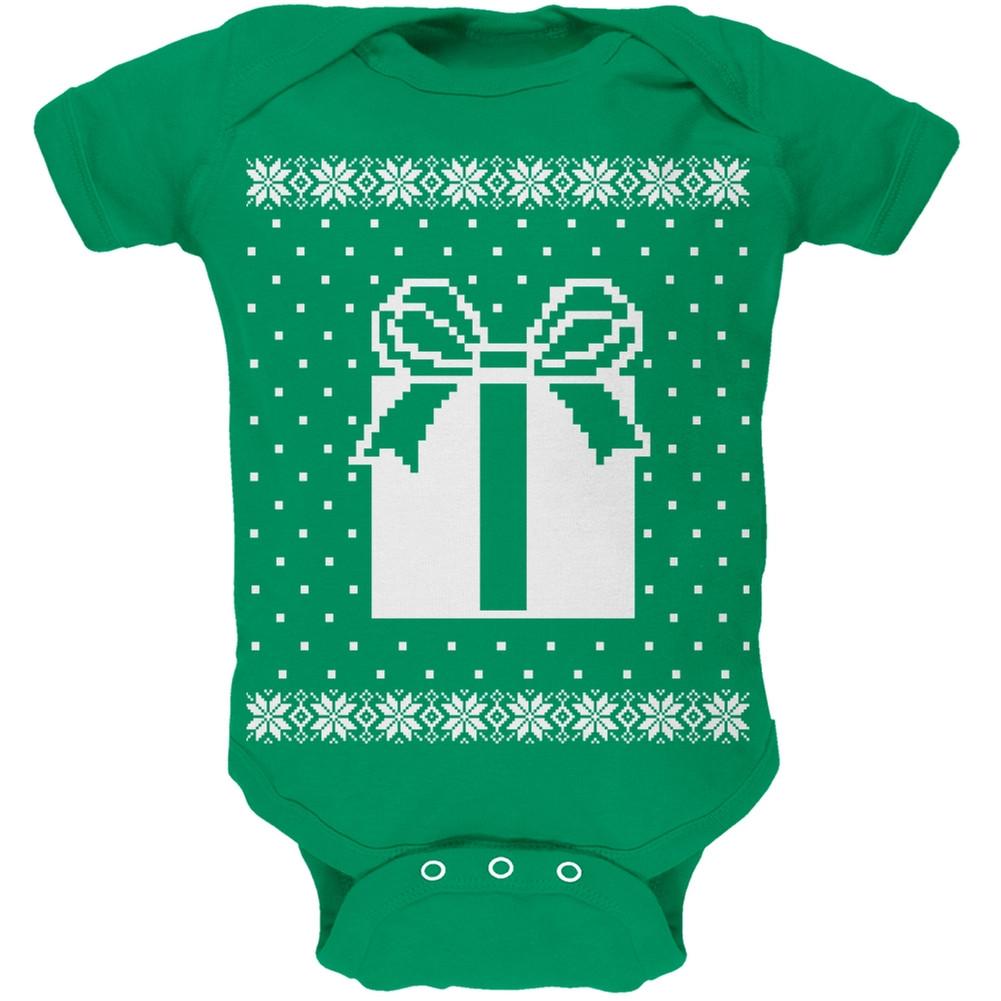 Big Present Ugly Christmas Sweater Black Soft Baby One Piece