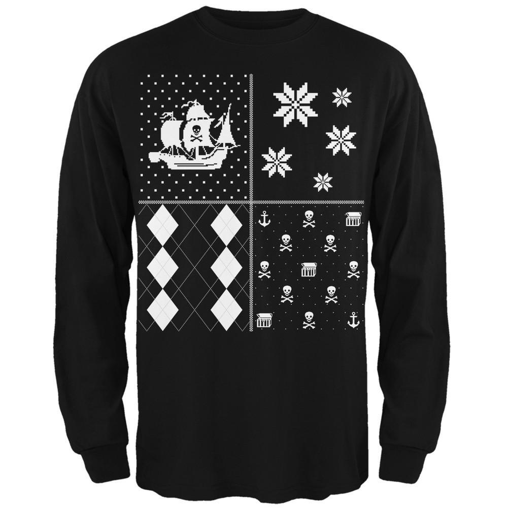 Pirates Festive Blocks Ugly Christmas Sweater Black Long Sleeve T-Shirt