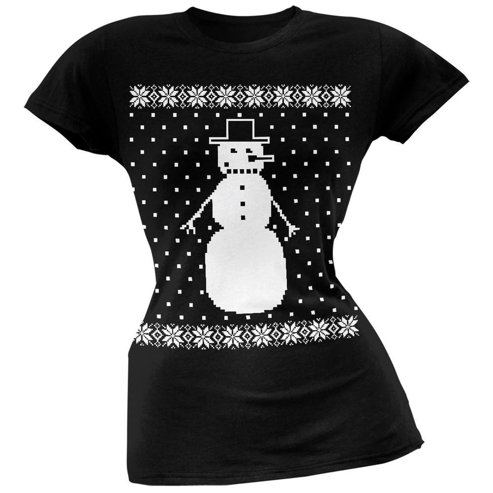 Big Snowman Ugly Christmas Sweater Black Soft Juniors T-Shirt