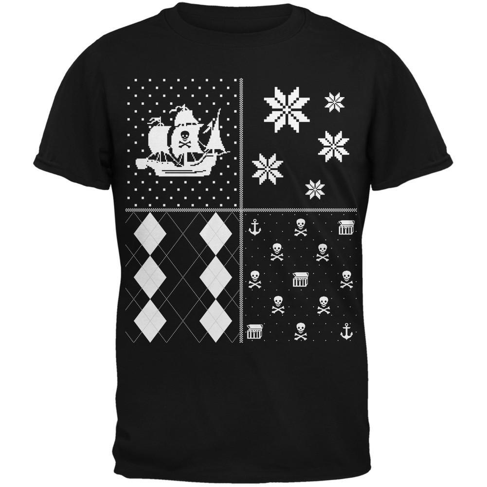 Pirates Festive Blocks Ugly Christmas Sweater Black Adult T-Shirt
