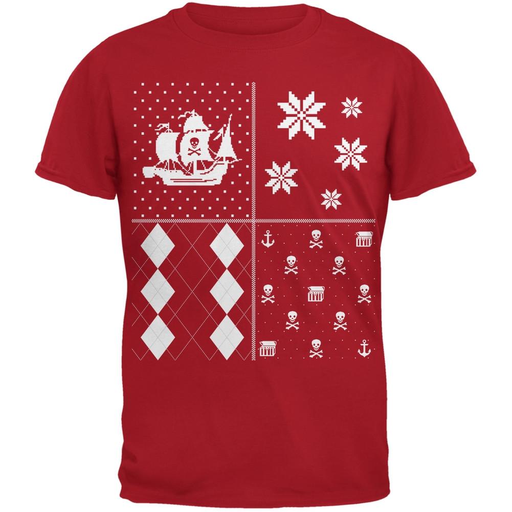 Pirates Festive Blocks Ugly Christmas Sweater Red Adult T-Shirt
