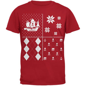 Pirates Festive Blocks Ugly Christmas Sweater Red Adult T-Shirt
