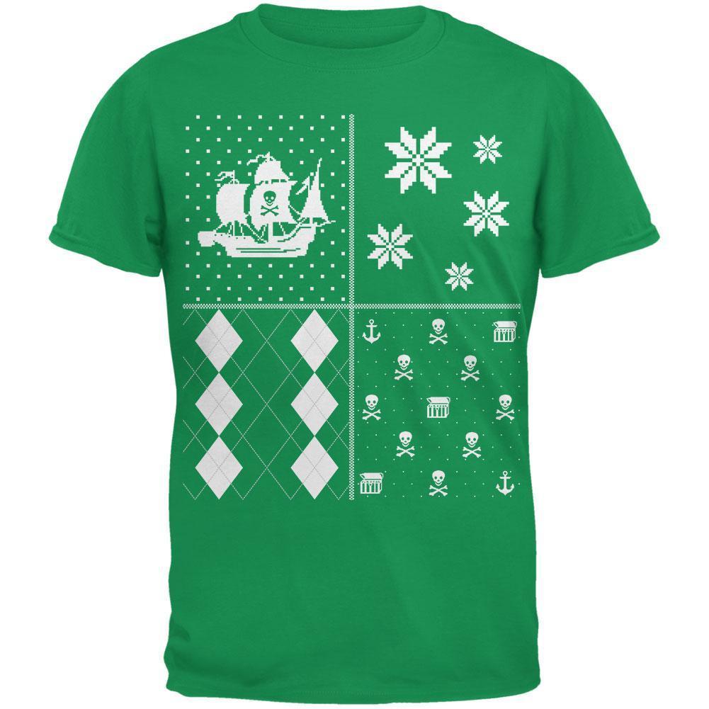 Pirates Festive Blocks Ugly Christmas Sweater Black Adult T-Shirt