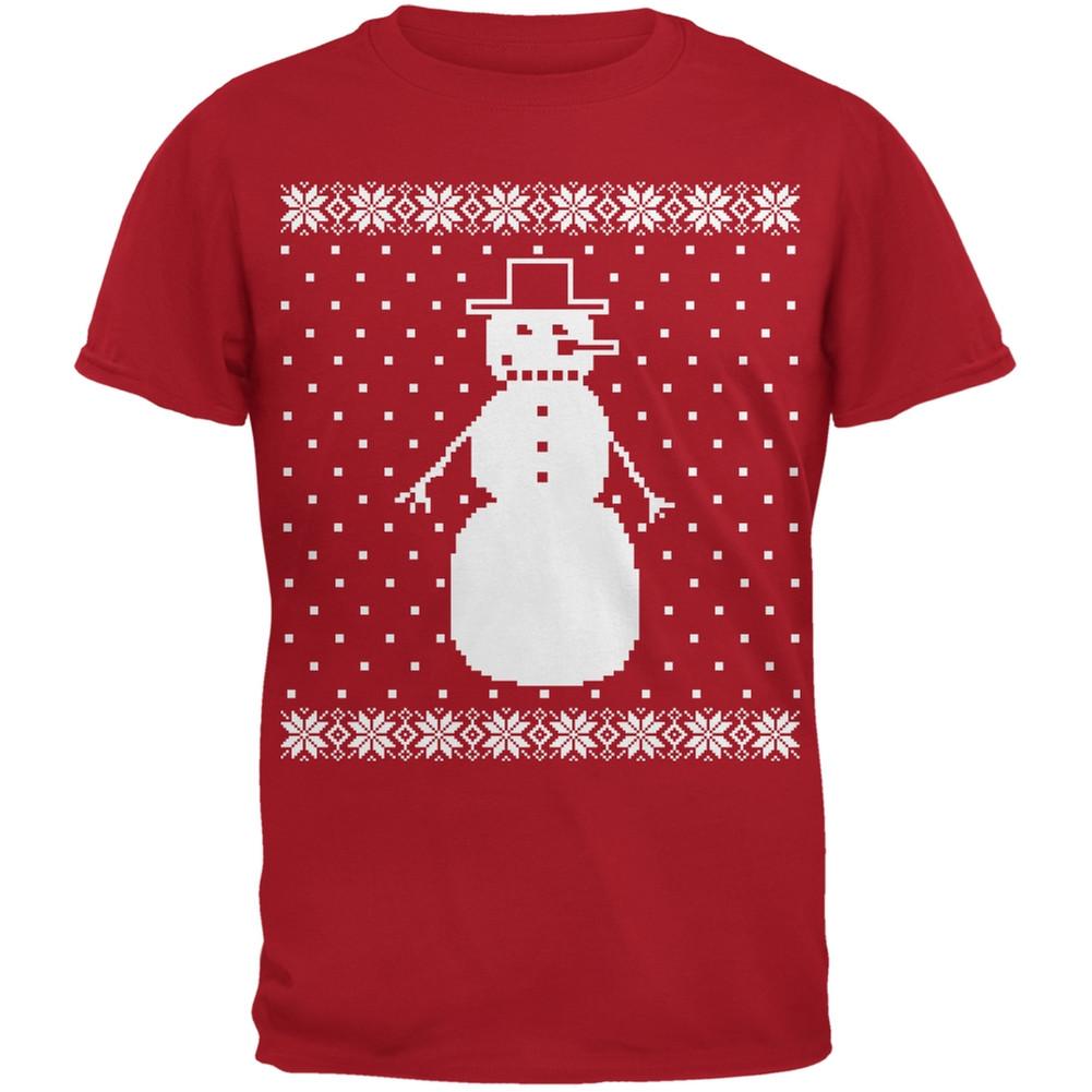 Big Snowman Ugly Christmas Sweater Red Adult T-Shirt