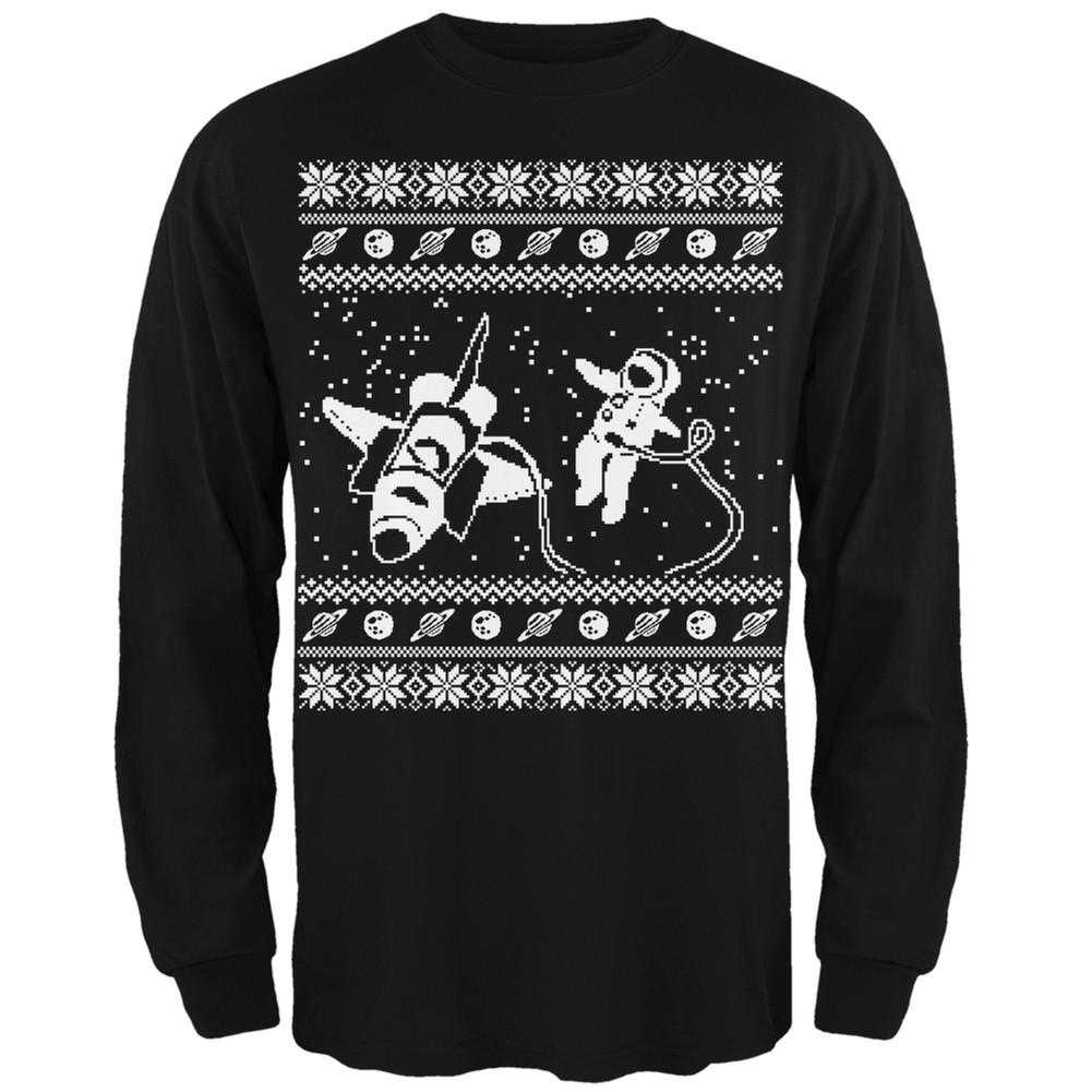Astronaut in Space Ugly Christmas Sweater Black Long Sleeve T-Shirt