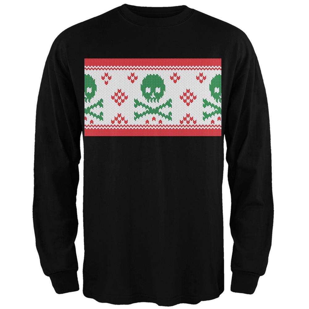 Knit Skull And Crossbones Ugly Christmas Sweater Black Adult Long Sleeve T-Shirt