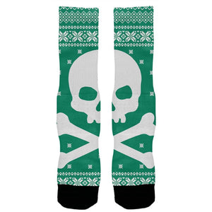 Big Skull And Crossbones Christmas Black All Over Crew Socks