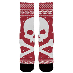 Big Skull And Crossbones Christmas Black All Over Crew Socks