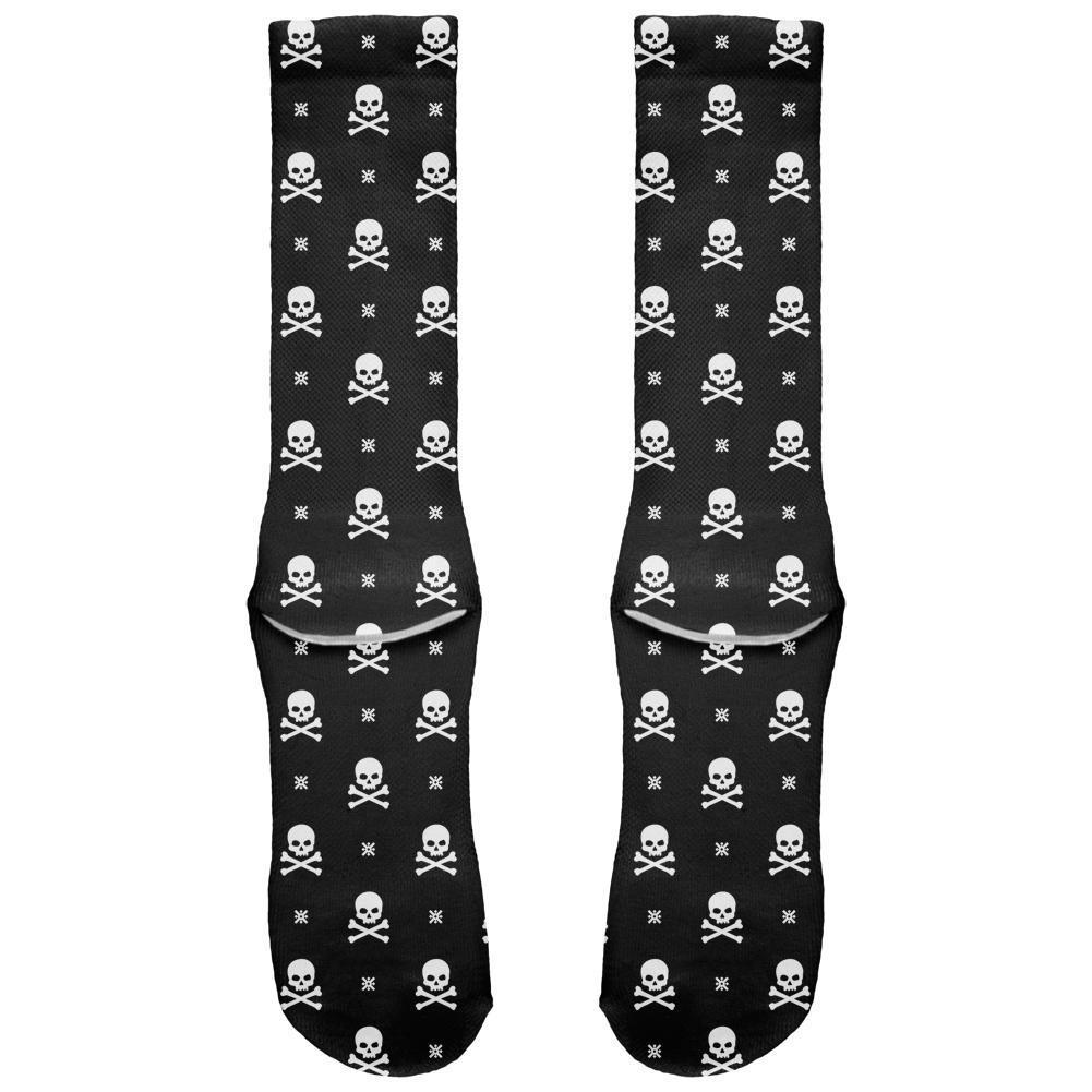Skull And Crossbones Snowflake Pattern Christmas All Over Black Crew Socks