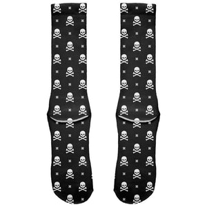 Skull And Crossbones Snowflake Pattern Christmas All Over Black Crew Socks